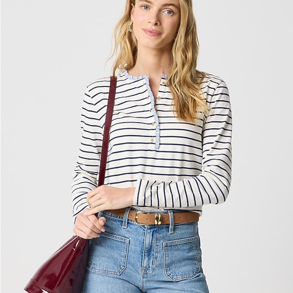 J. Crew Navy and White Striped Button Down Shirt